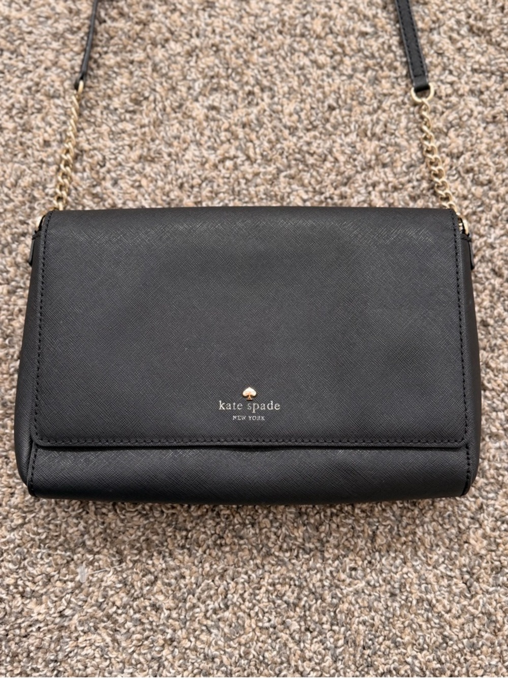 kate spade black crossbody with gold chain